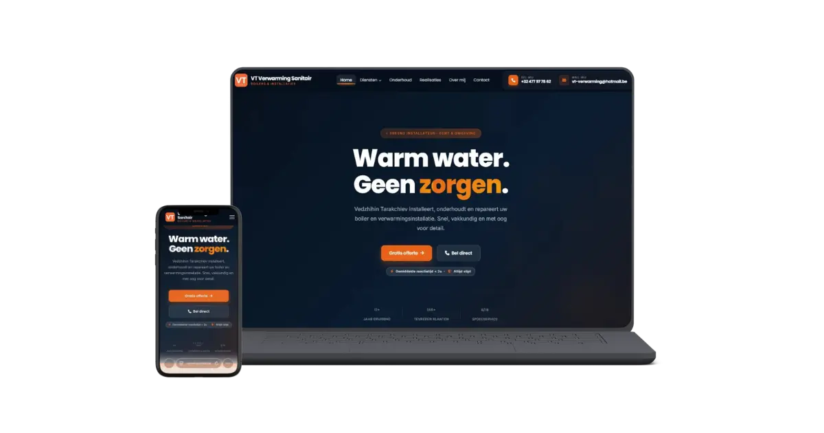 VT Verwarming & Sanitair website op laptop en mobiel